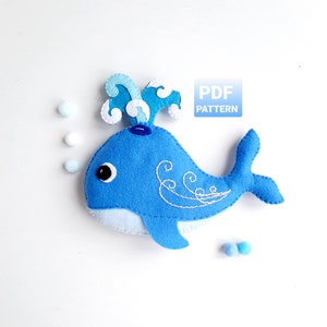 Whale pattern felt sewing PDF download Ocean whale ornament DIY plush PDF pattern Sea nautical nursery decor Sea animal Sea creatures