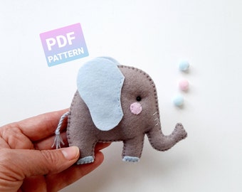 Baby Elefant PDF Schnittmuster Wilde Tiere Anleitung pdf Filzspielzeug Schnittmuster pdf Easy Filz Elefant Ornamente pdf Babys mobile toy