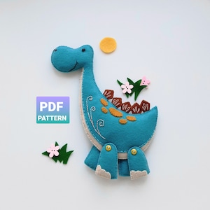 Dinosaur sewing  pattern pdf Felt toys pattern pdf Felt dinosaur pattern Easy felt dinosaur ornaments pdf Dinosaur mobile felt pattern
