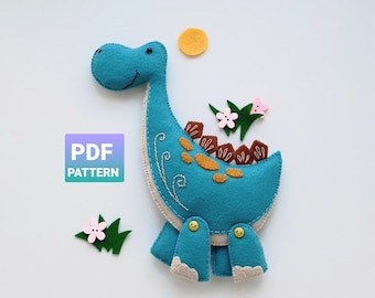 Dinosaur sewing  pattern pdf Felt toys pattern pdf Felt dinosaur pattern Easy felt dinosaur ornaments pdf Dinosaur mobile felt pattern