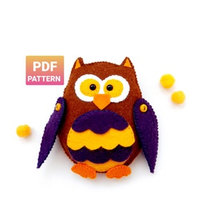 Owl sewing pattern Felt owl pattern pdf Easy PDF pattern Felt Halloween owl ornament Owl Halloween garland Felt owl baby mobile toy
