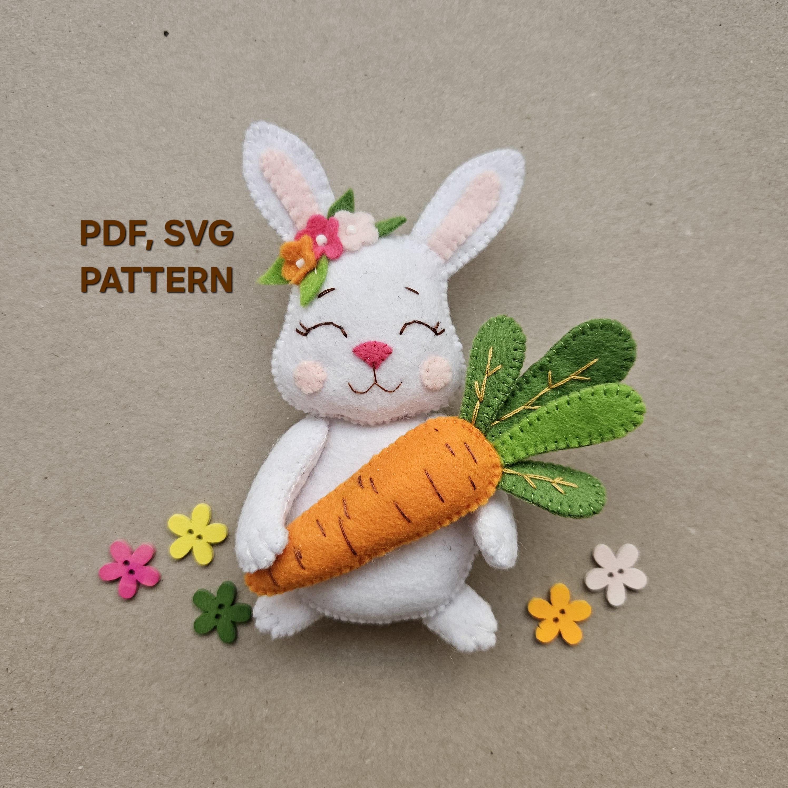Spring Bunny and Сarrot PDF SVG Pattern, Easter Felt Rabbit Sewing ...
