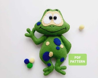 Frog pdf pattern ornament Cute frog felt toy sewing PDF Green froggy stuffed animal sewing tutorial Baby crib mobile toy