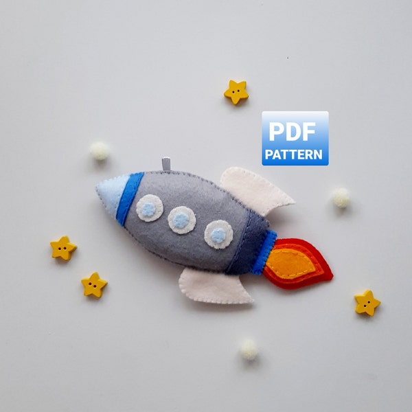 Space rocket Plush rocket Felt rocket pdf pattern Learn space Rocket ornament Rocket ship Easy to sew Rocket sewing pattern for women