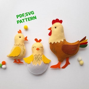 Hen and Chicks PDF SVG pattern, Chicken felt sewing tutorial, Farm Animal  ornament DIY plush, Baby crib mobile toy