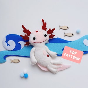 Axolotl pattern felt sewing Axolotl ornament DIY plush PDF pattern Axolotl stuffed animal sewing tutorial Baby crib mobile toy