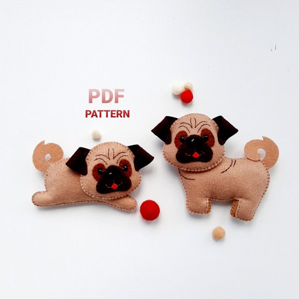 Pug pdf pattern felt sewing Pug ornament pdf pattern Gifts for dog owners Felt Dog tutorial Sew your own Easy to sew PDF pattern DIY the Pug