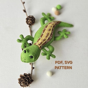 Lizard pattern felt sewing pattern PDF SVG, Salamander ornament DIY, Tropical lizard plush pdf pattern, Amphibians animals sewing tutorial
