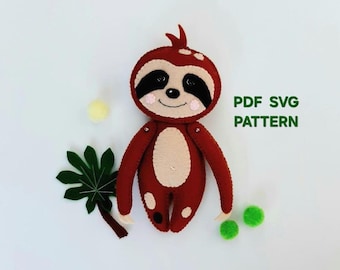 Sloth felt pattern,  Sloth PDF SVG pattern, Australian animal felt sewing pattern