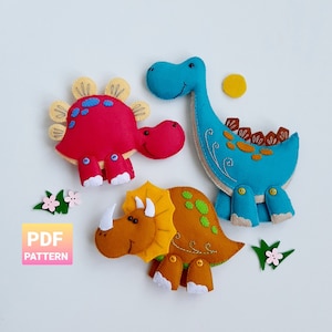 Dinosaur mobile pattern Felt pattern pdf Dinosaur triceratops stegosaurus Easy PDF pattern, Dinosaur nursery decor Dinosaur sewing
