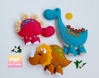 Dinosaur mobile pattern Felt pattern pdf Dinosaur triceratops stegosaurus Easy PDF pattern, Dinosaur nursery decor Dinosaur sewing