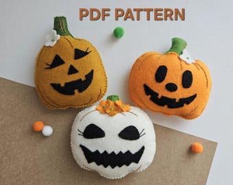 Pumpkins felt  PDF pattern, Halloween hanging ornament sewing pattern, DIY pumpkin toy