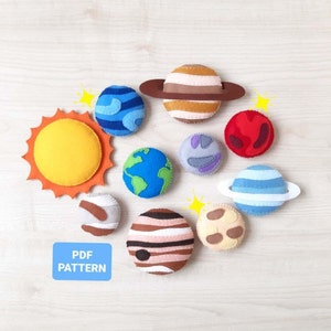 Solar system planets sewing pattern Felt space ornaments PDF pattern Baby crib mobile toy tutorial Space themet nursery
