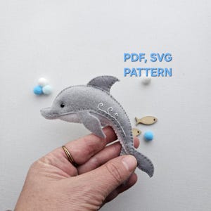 Dolphin felt PDF SVG pattern, Sea life sewing project, DIY sea toy