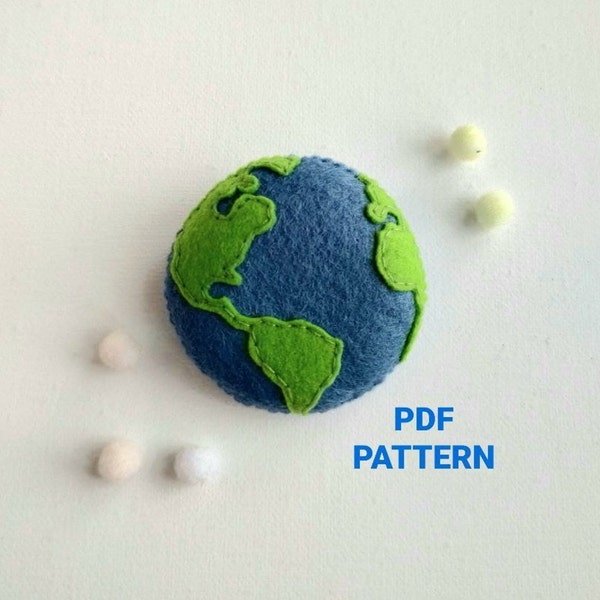 Planet Earth Felt Pattern, Earth Ornament Sewing Pattern PDF, Space baby mobile pattern PDF