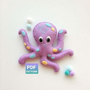 Octopus sewing pattern Felt sea creatures pdf pattern Octopus toy DIY Stuffed animal pattern easy Sea life baby mobile pattern