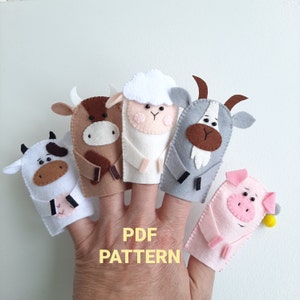 Farm Animal Finger Puppets Pattern, Felt Goat, Pig, Cow, Bull, Sheep Sewing Pattern PDF, Barnyard Animals image 3