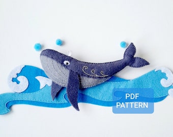 Whale. PDF Whale. Felt Garland. Sea life. Bored at home. PDF pattern. Sea animal. Instant Download. Sea creatures
