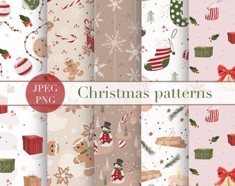 Christmas Digital Pattern, Holiday Scrapbook Papers, Winter Seamless Printable Textures, Christmas designs