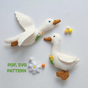 Goose PDF, SVG pattern, Felt goose sewing tutorial, Farm animals ornament DIY plush, Baby crib mobile toy, felt bird