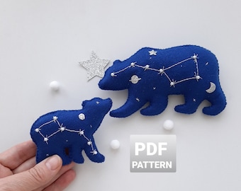 Bear Galaxy Constellation animals sewing pattern PDF download Celestial decor plush file Big bear Little bear Space mobile for crib