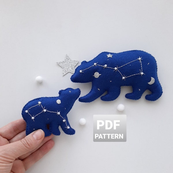 Bear Galaxy Constellation animals sewing pattern PDF download Celestial decor plush file Big bear Little bear Space mobile for crib