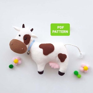 Cow sewing pattern PDF Farm animal ornament DIY plush  Cow felt sewing tutorial Baby crib mobile toy Softie pattern