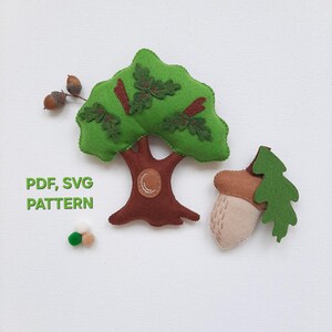 Oak and Acorn felt pattern, Oak PDF SVG pattern, Woodland sewing pattern, baby mobile woodland pdf