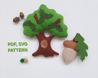 Oak and Acorn felt pattern, Oak PDF SVG pattern, Woodland sewing pattern, baby mobile woodland pdf