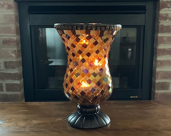 PartyLite Global Fusion Hurricane Stained Glass Mosaic Candle Holder - #P8366