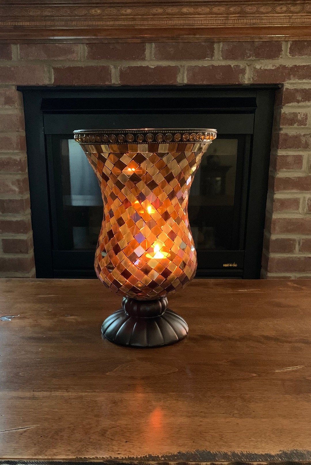 Partylite Global Fusion Hurricane Stained Glass Mosaic Candle Holder