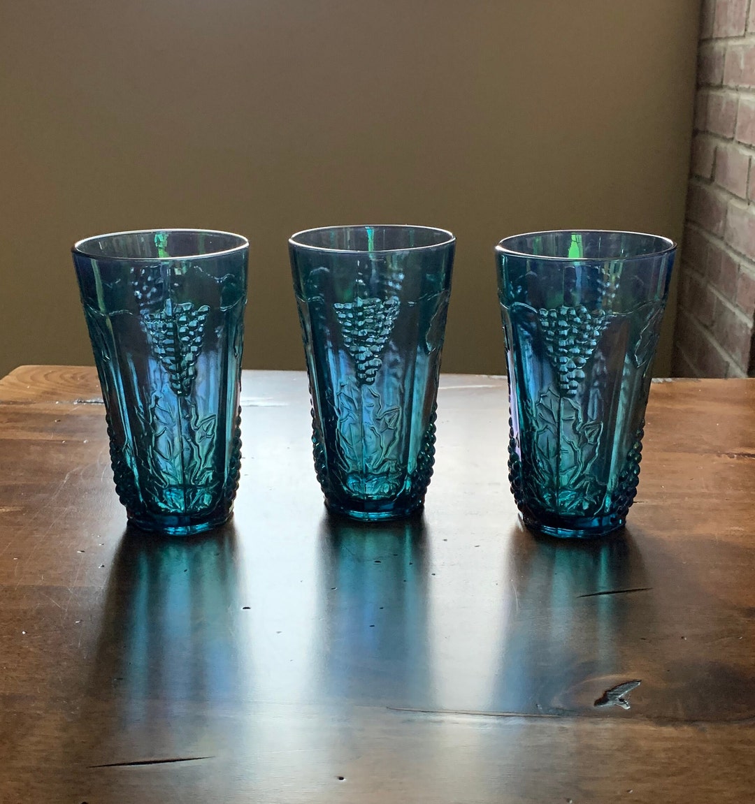 Vintage 1970s Indiana Glass Iridescent Blue Carnival Glass Harvest