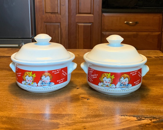 Vintage Set of Two Campbell's Soup/chili Bowls With Lids Excellent