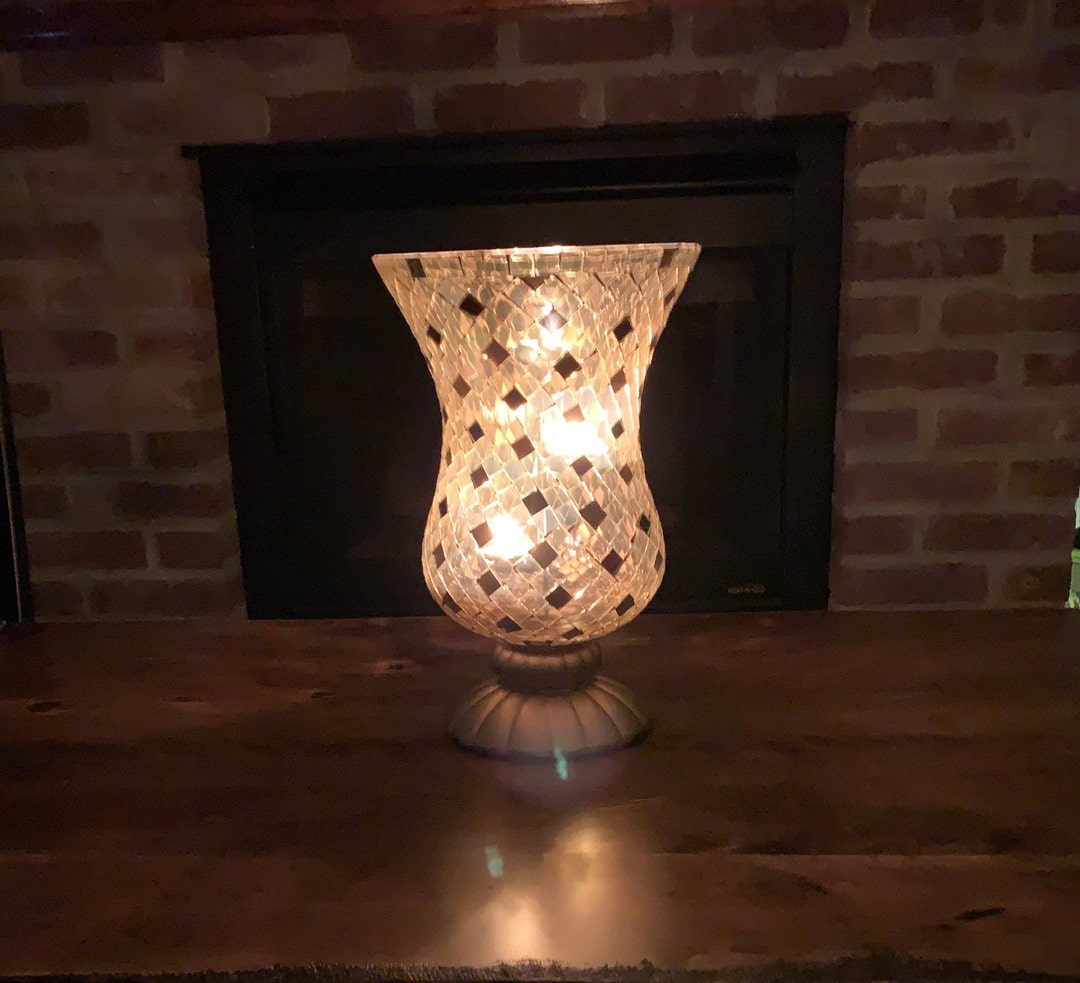 Vintage Partylite Global Fusion Gold Hurricane Stained Glass Mosaic