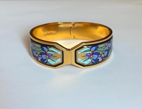 Vintage Original Michaela Frey 24k Gold Plated Enamel Hinged