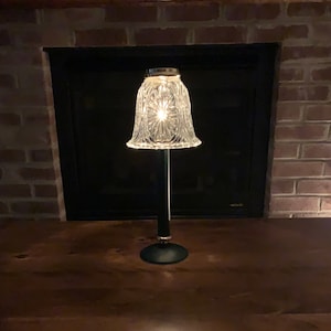 Vintage PartyLite Stratford Green Candle Lamp with Starburst Glass Shade - Excellent Condition