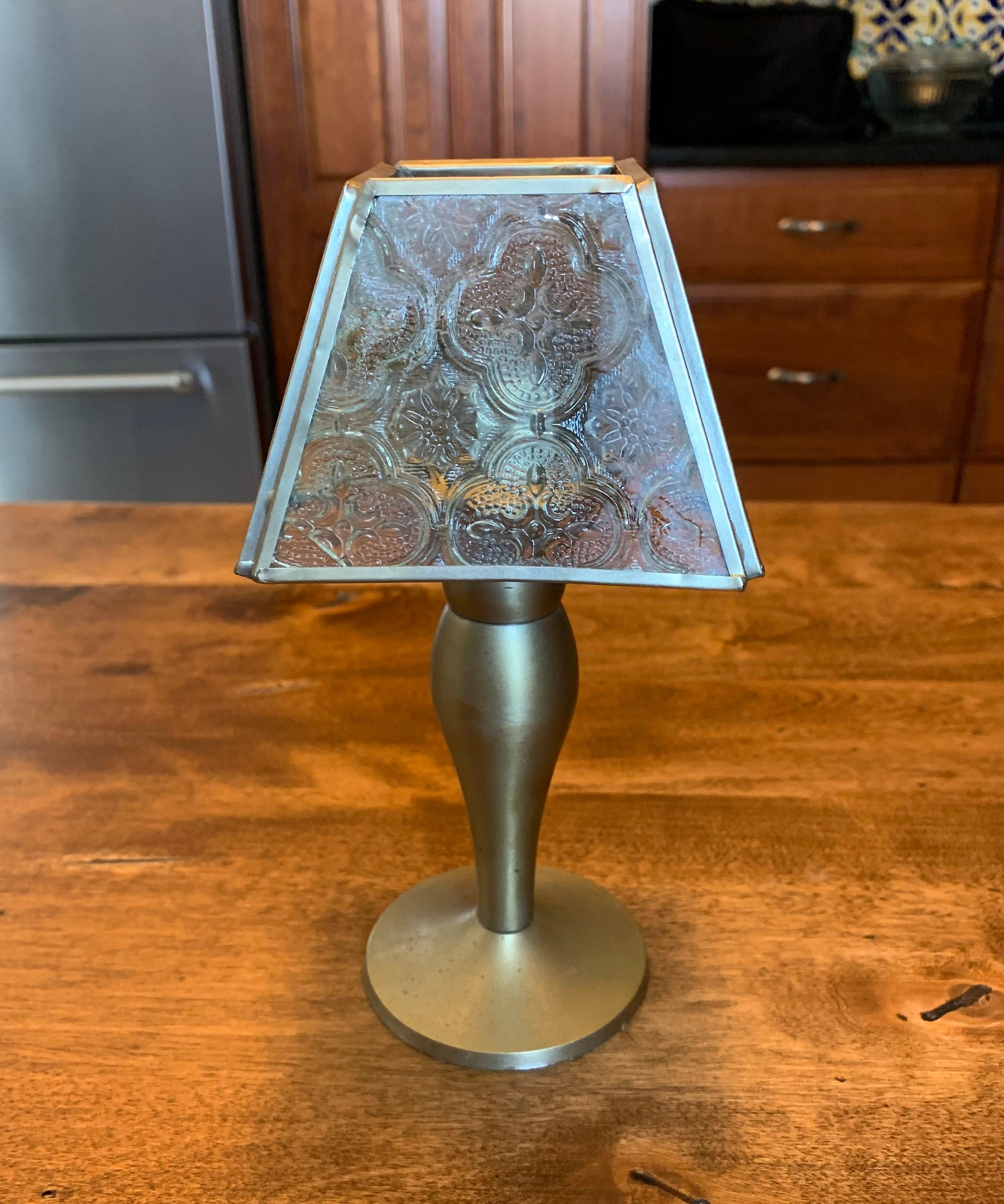 Brass Tea Light Lamp with Glass Shade GoldTone Excellent Etsy