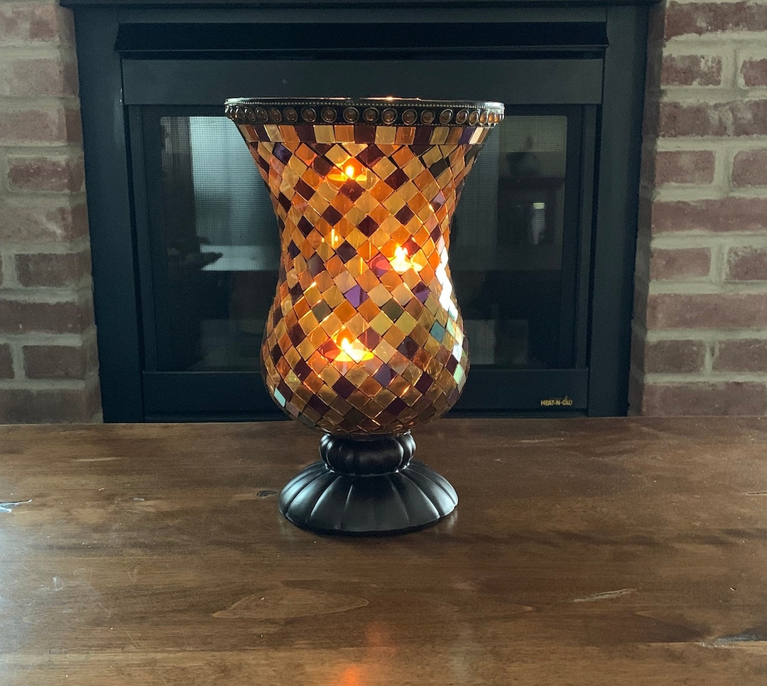 Partylite Global Fusion Hurricane Stained Glass Mosaic Candle Holder