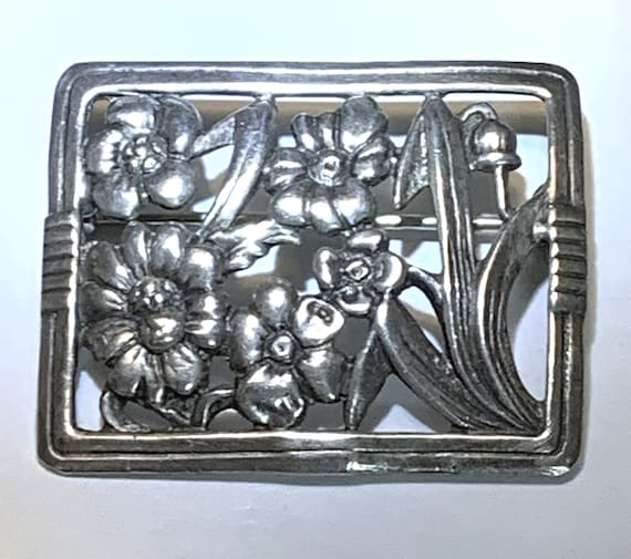 Vintage Sterling Silver Floral Pin/Brooch - Excel… - image 2