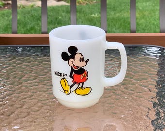 Vintage Anchor Hocking Disney Mickey Mouse White Milk Glass Mug - Pepsi Collector Series - Excellent Condition