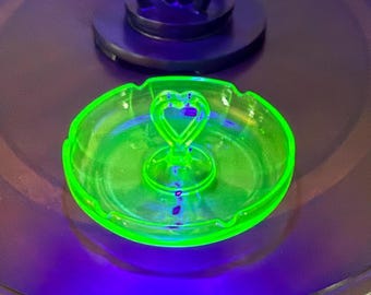 Antique Depression Era Art Deco Uranium Glass BonBon Dish - Mfg. by Greensburg Glass Co - Pattern #81 - Circa 1910 - Excellent Condition