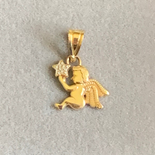 Vintage Michael Anthony 14k Yellow Gold Cherub Angel Holding Star Pendant - Excellent Condition