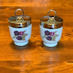 Vintage Set of 2 Royal Worcester Porcelain Standard  Size Egg Coddlers - Evesham Pattern - Type 10 - Made in England - Excellent Condition