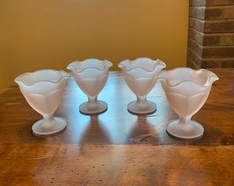 Vintage Set of 4 Indiana Glass Frosted Pink Fountainware Sundae Set - #0964 - 4 1/2 oz. - Excellent Condition