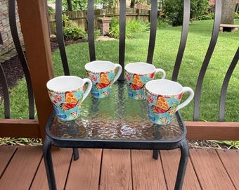 Set of 4 Pier 1 Imports Retired "Botanica"  Pattern Large Porcelain Butterfly Floral Mugs - Excellent Condition