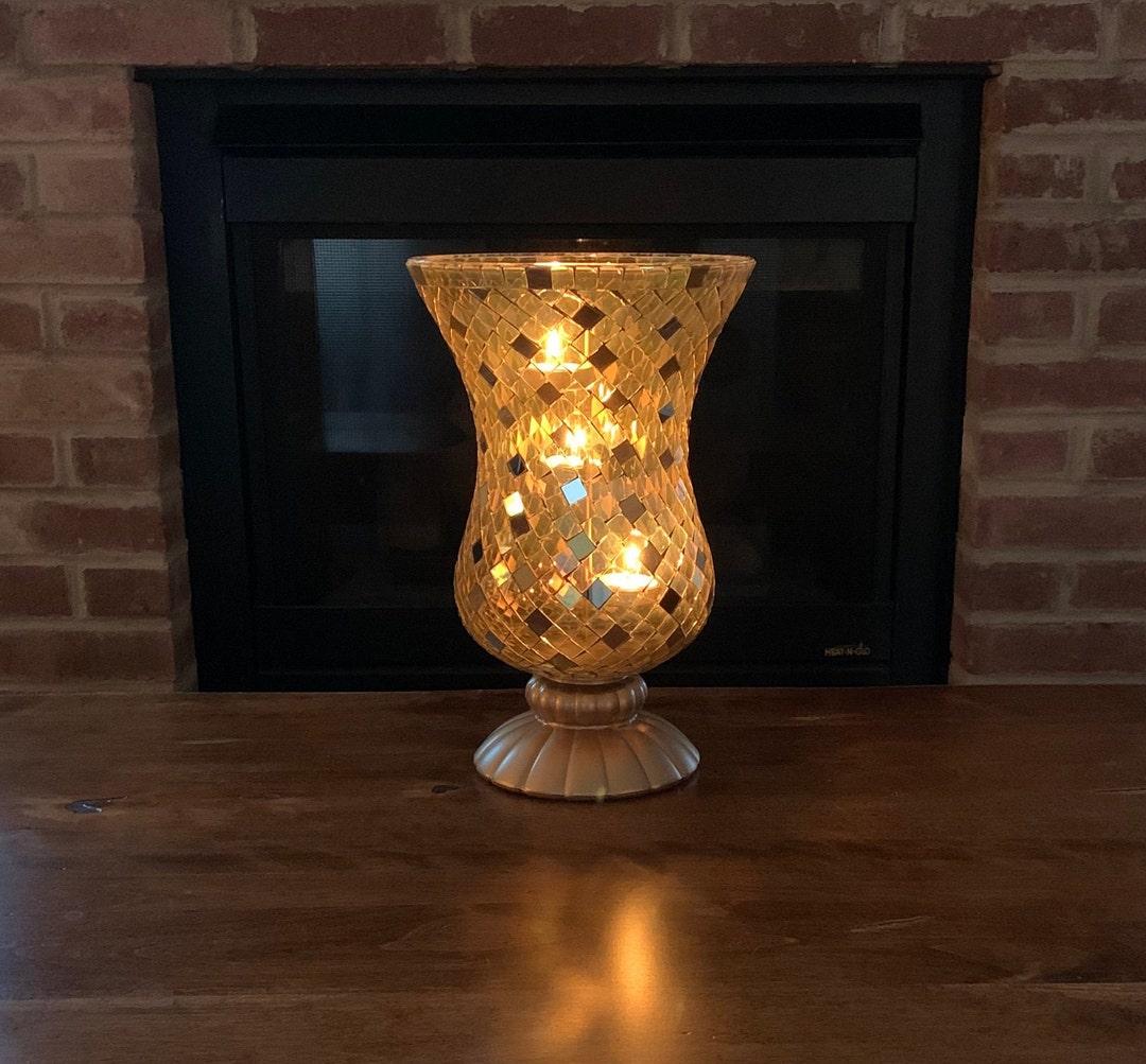 Vintage Partylite Global Fusion Gold Hurricane Stained Glass Mosaic