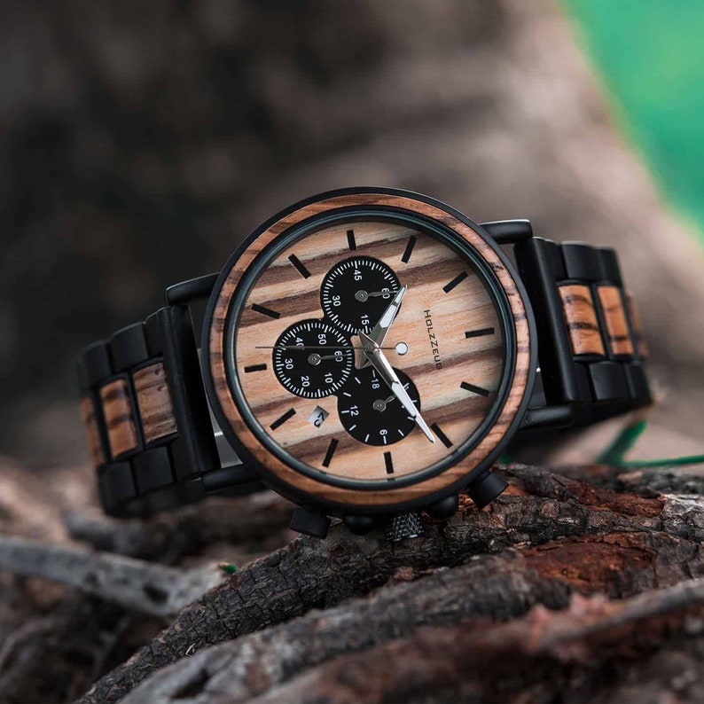 Men's wristwatch made of zebra wood with engraving Handmade wooden watch Personalized Men's watch Wristwatch for men image 4