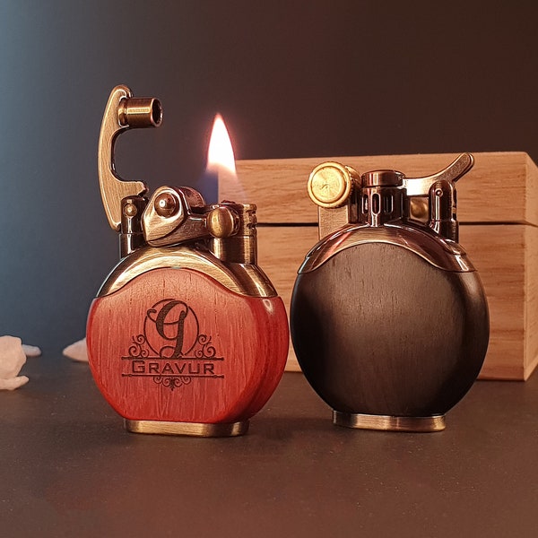 Briquet à essence de luxe "Retro #1" en bois avec votre gravure