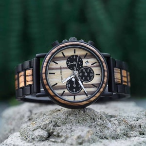 Men's wristwatch made of zebra wood with engraving Handmade wooden watch Personalized Men's watch Wristwatch for men image 5