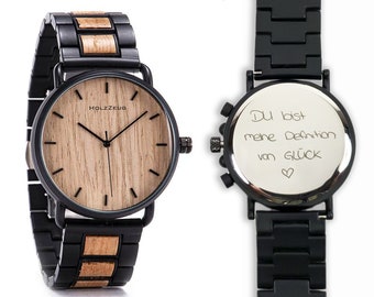 Gravierte Armbanduhr "Roma" aus Holz • Echte Eiche • Herrenuhr • Handgemacht • Personalisiert • Armbanduhr für Männer • Holzuhr / Männeruhr